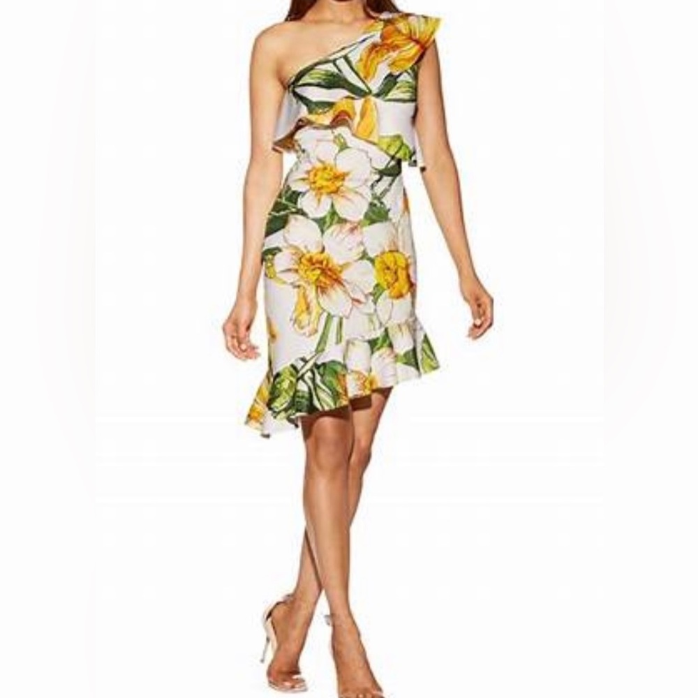 Sexy one shoulder floral asymmetrical ruffle dress